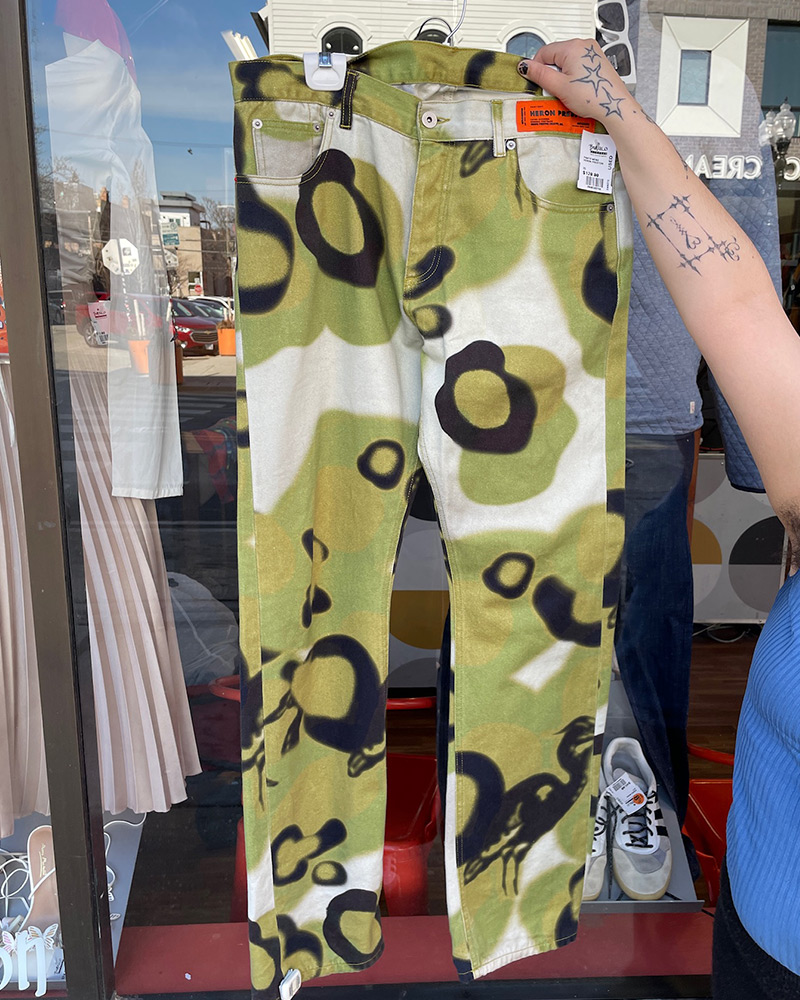 Abstract camouflage pants by designer Heron Preston