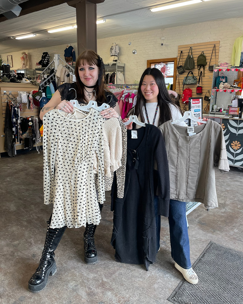 BE employees with clothes