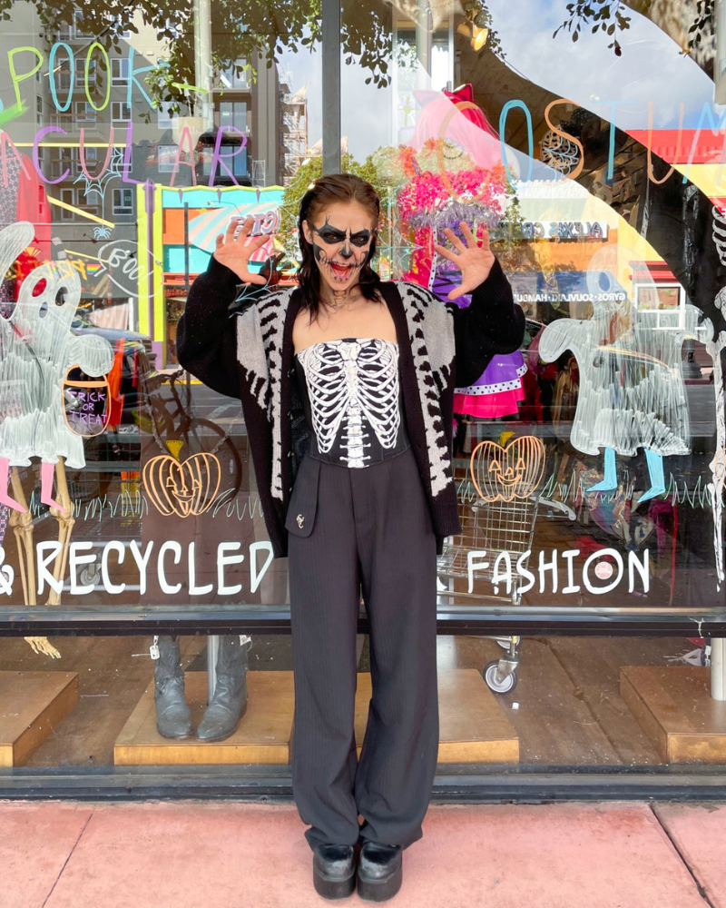 Skeleton torso and skull makeup Halloween costume